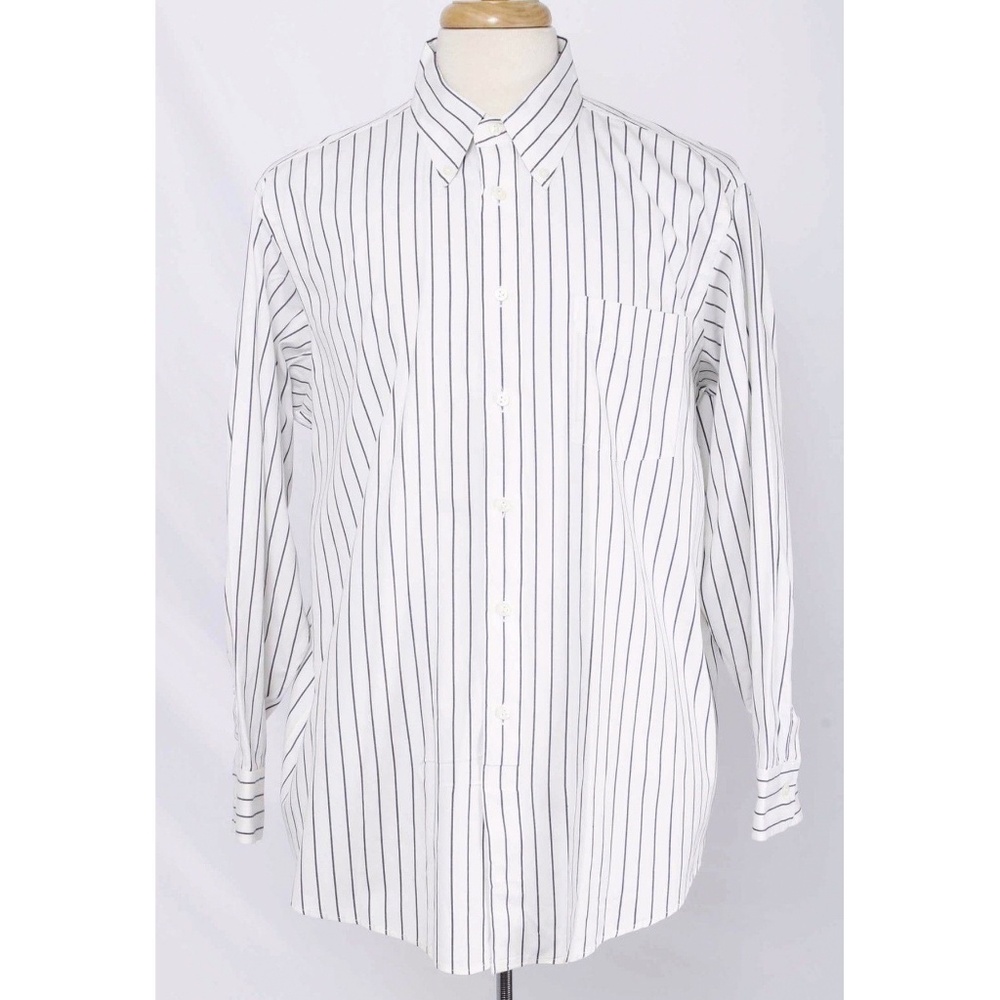 🍍 HATHAWAY Men’s White & Blue Stripe Button Down Dress Shirt